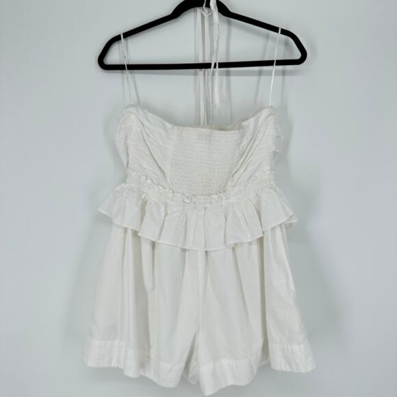 CIRCUS NY Elyse Cotton Halter Romper White Ruffle Pockets New Womens Large - Picture 3 of 9